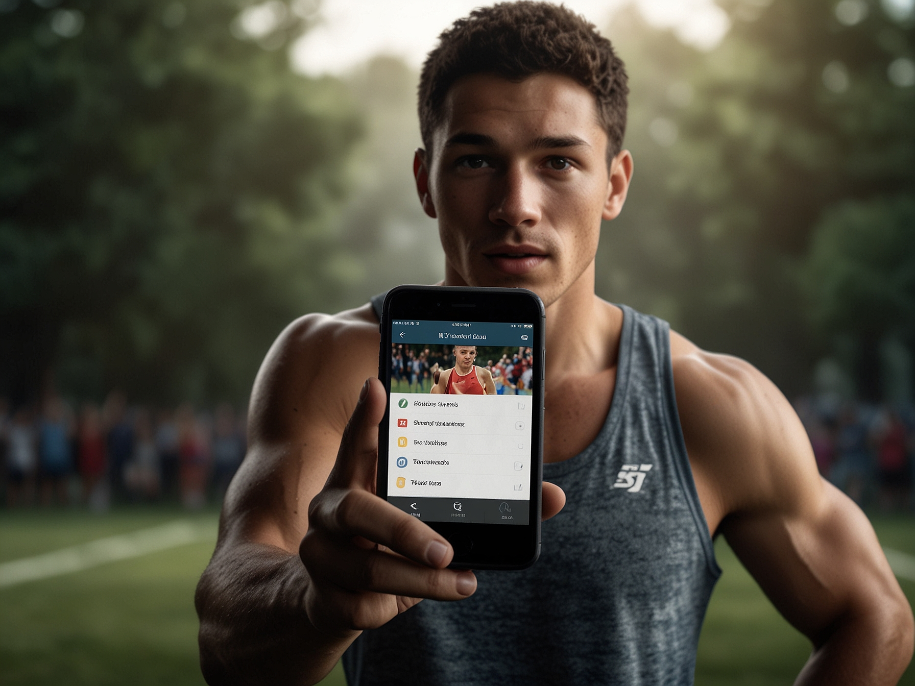 Athlete celebrating with phone showing registration success